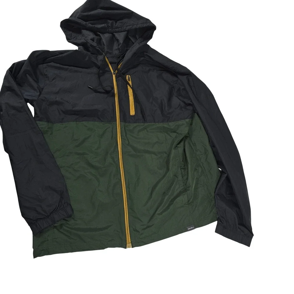 Eddie Bauer Mens Colorblock Hooded Windbreaker Jacket Green Black EMJ0742T L